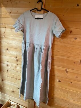 Not Perfect Linen Short-Sleeve Ice Blue Emilie Dress